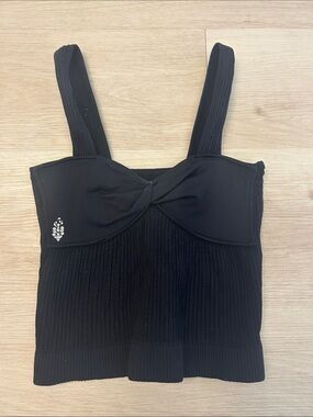 Free People Black Ribbed Twisted Bust Tank Top XS/S